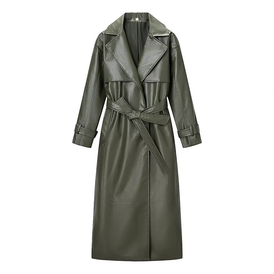 Ladies Maxi Long Oversized Coat in Leather Look with Distinctive Shoulders Mune Fashion
