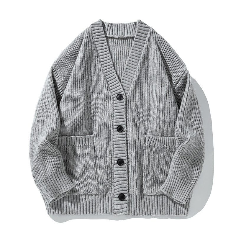 Unisex Oversize Knit Cardigan with V-neck, Button Placket and Patch Pockets Mune Fashion