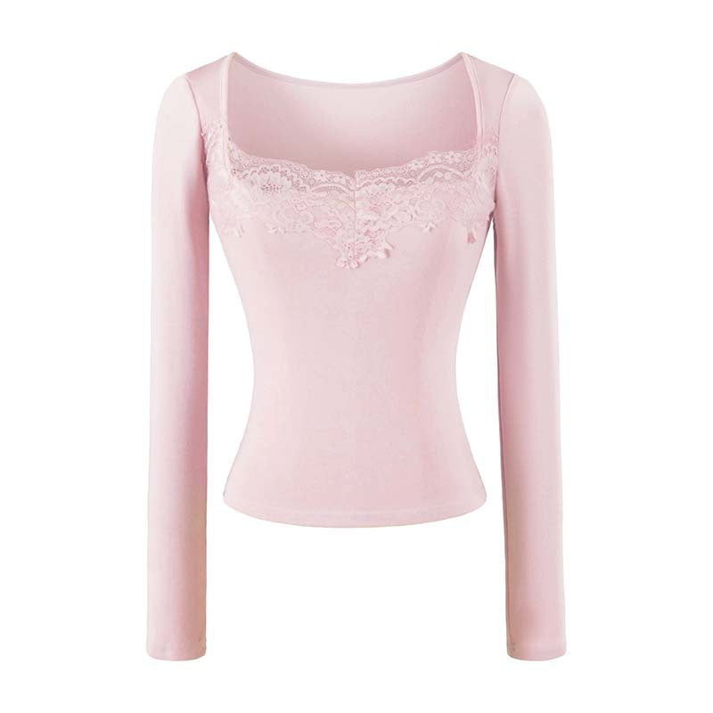 Women's Fitted Long Sleeve Shirt with Lace Bustier Look Mune Fashion