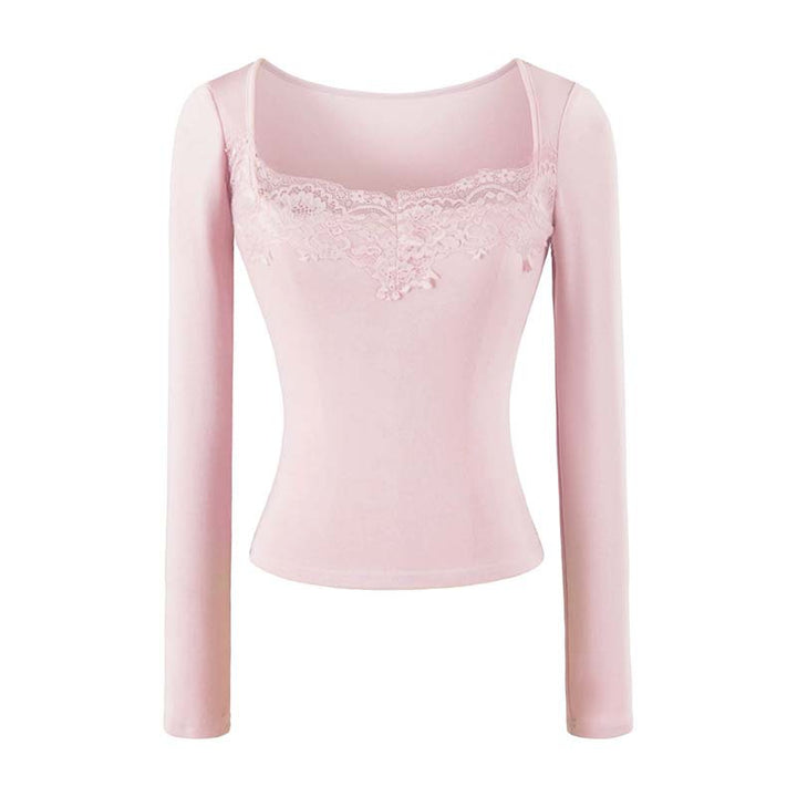 Women's Fitted Long Sleeve Shirt with Lace Bustier Look Mune Fashion