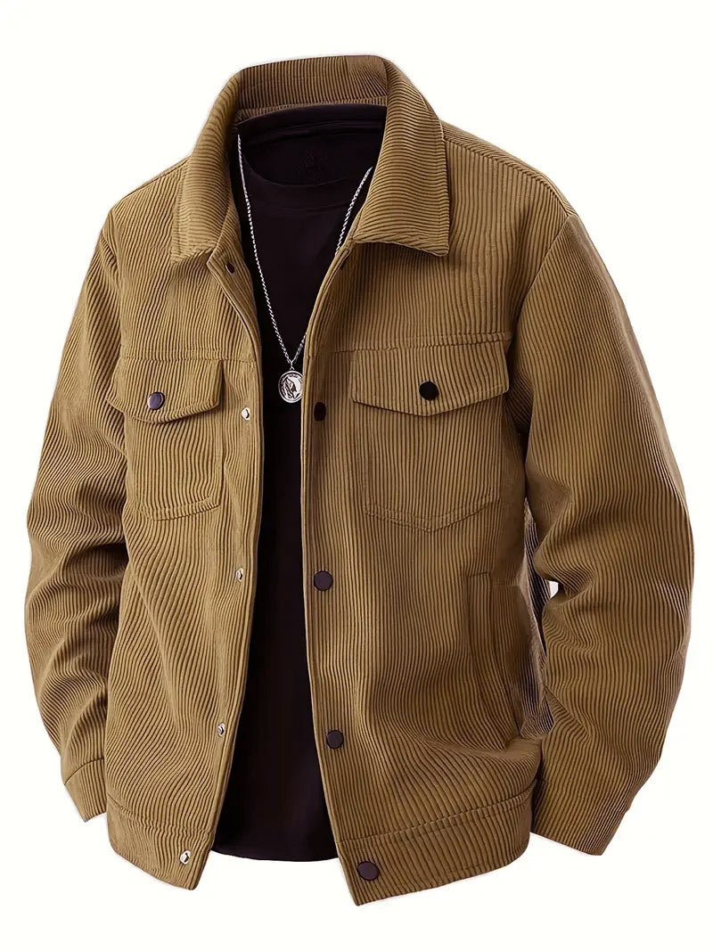 Men's cord jacket in the classic work jacket style with snap buttons and chest pockets Mune Fashion