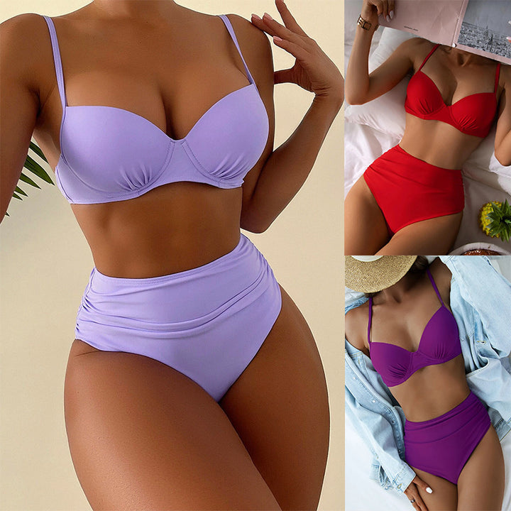 Women's High-Waisted Bikini with Padded Top and Adjustable Straps Mune Fashion