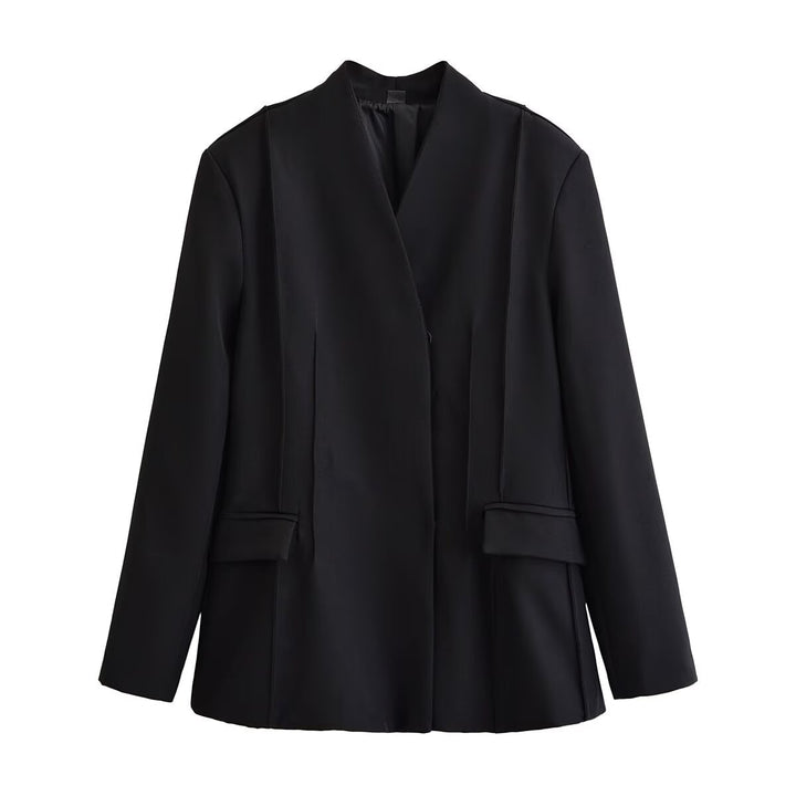 Women's Tailored Blazer with Shawl Collar, Concealed Button Placket and Flap Pockets Mune Fashion