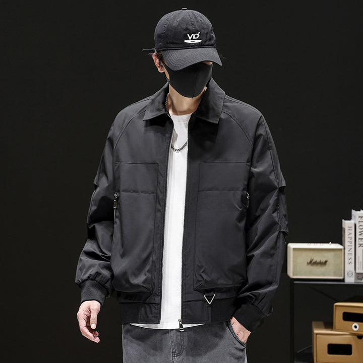 Men's Fashionable Bomber Jacket with High Collar and Practical Pockets