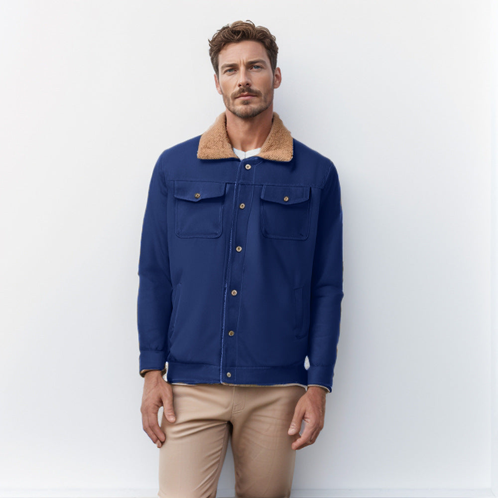 Men's Workwear Jacket with Teddy Collar and Snap Button Placket Mune Fashion