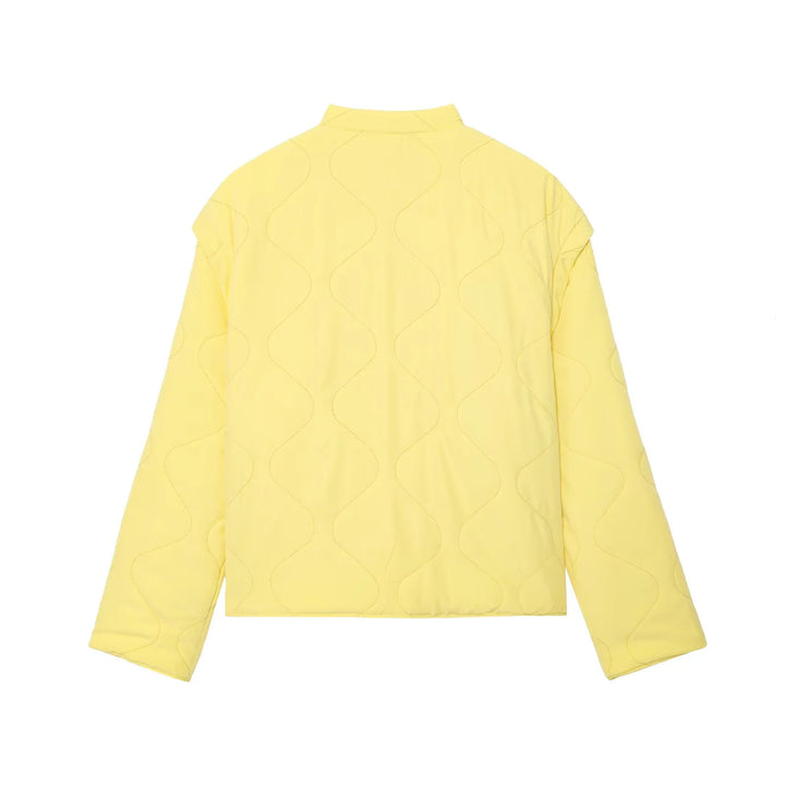 Women's quilted transitional jacket with wave stitching, V-neck and snap button placket Mune Fashion