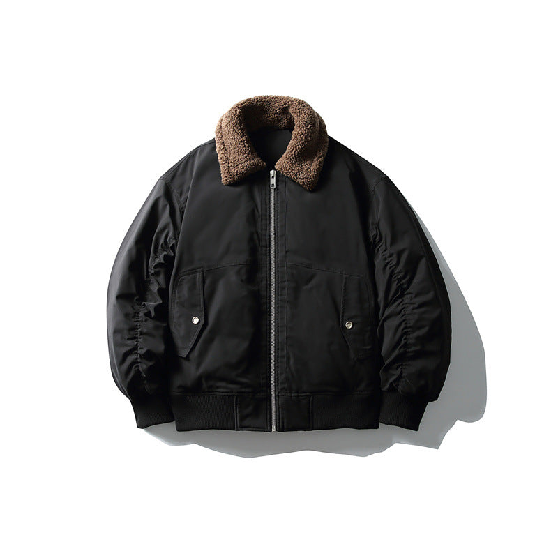 Men's Padded Pilot Bomber with Teddy Collar, Two-way Zipper and Flap Pockets Mune Fashion