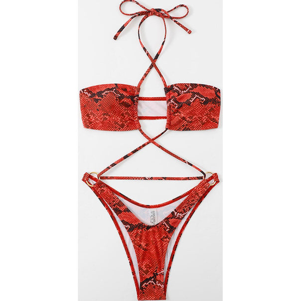 Women's triangle bikini set with sophisticated wrap design and decorative tie knots Mune Fashion
