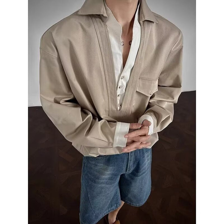 Men's Stylish Long Sleeve Shirt with Modern Collar Mune Fashion