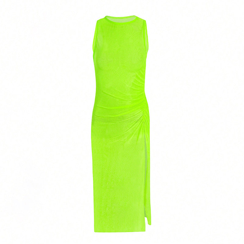 Women Elegant Maxi Dress with Side Ruching and Sleeveless Design Mune Fashion