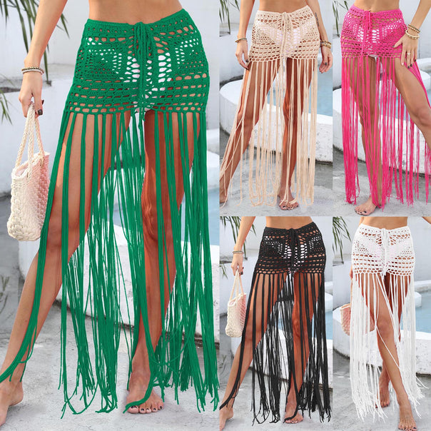Women Crocheted Bikini and Beach Sarong with Fringes Mune Fashion