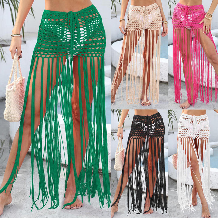 Women Crocheted Bikini and Beach Sarong with Fringes Mune Fashion