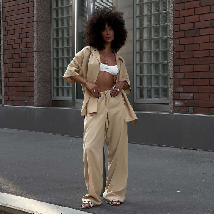 Women's Wide Lounge Pants with Elastic Drawstring Waist and Flowing Palazzo Cut Mune Fashion