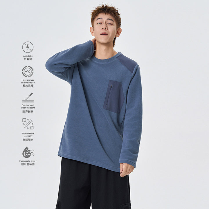 Men's thermal fleece pullover with chest zipper and technical round neck Mune Fashion