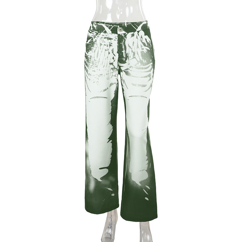 Damen Schlaghose mit hoher Taille, Bleach-Effekt und weitem Bein Mune Fashion