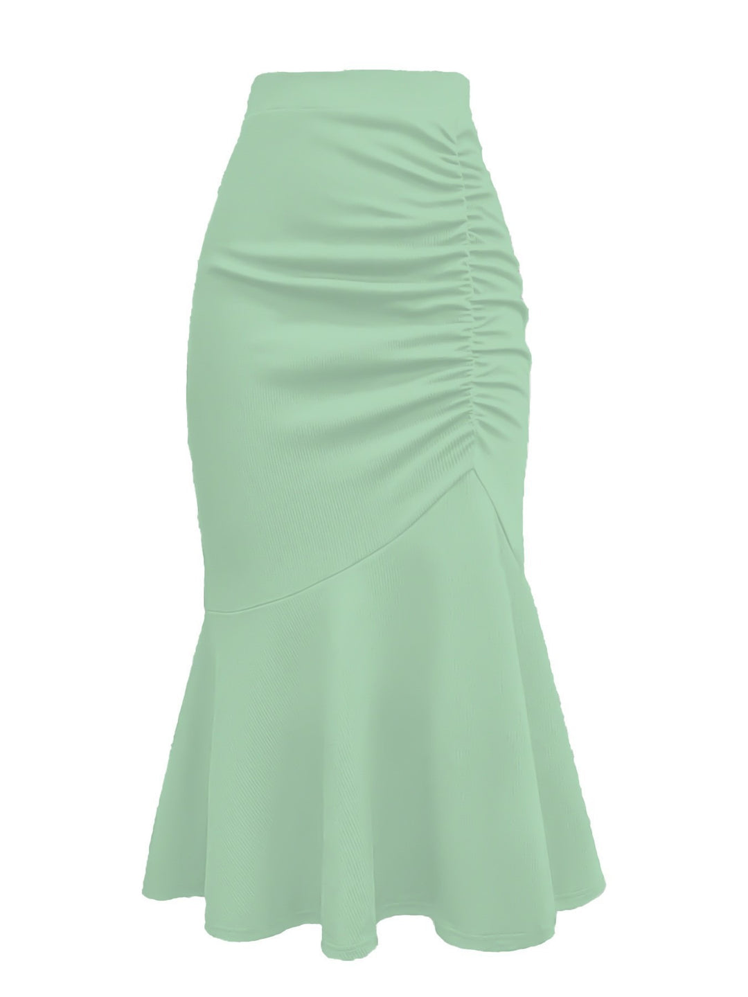 Women's Tailored Midi Skirt with Side Ruching and Flared Ruffle Hem Mune Fashion