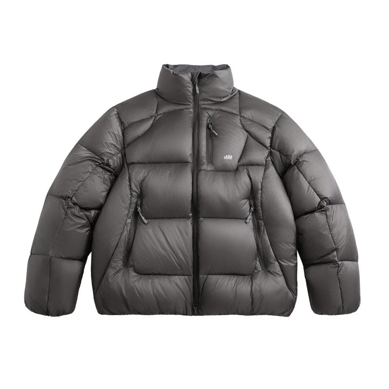 Unisex Short Cut Quilted Down Look Jacket with Stand-Up Collar and Zipper Pockets Mune Fashion