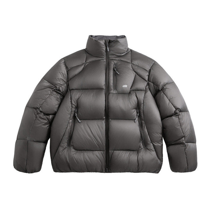 Unisex Short Cut Quilted Down Look Jacket with Stand-Up Collar and Zipper Pockets Mune Fashion