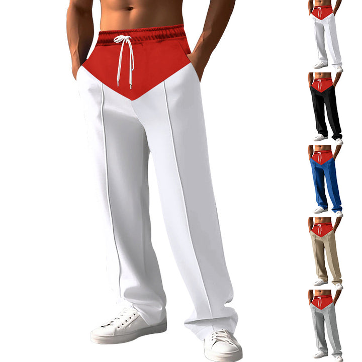 Men's Relaxed-Fit Sweatpants with V-Waist, Drawstring, Side Pockets, and Visible Crease Mune Fashion
