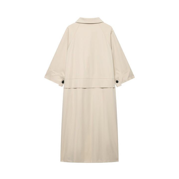 Women's Lightweight Long Trench Coat with Three-Quarter Length Sleeves and Hidden Button Placket Drune