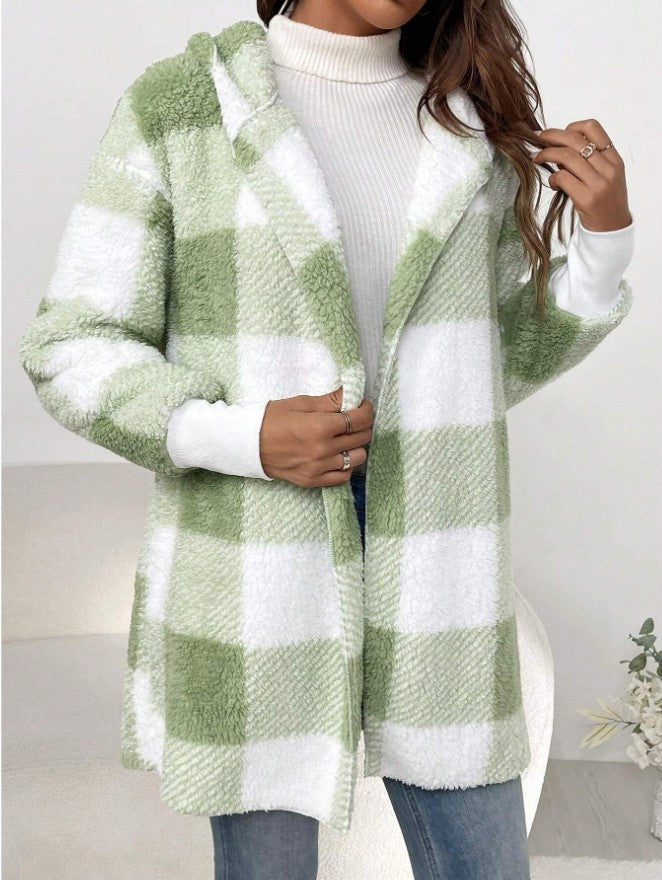 Women's checked teddy coat with large lapel collar and ribbed cuffs Mune Fashion