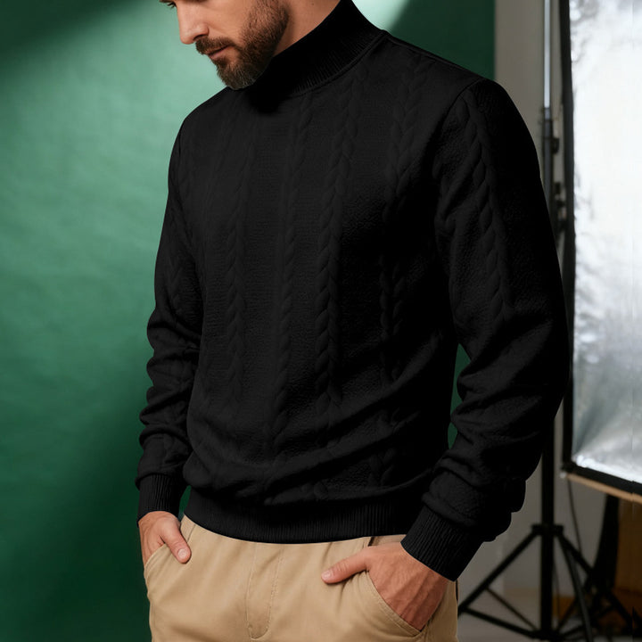 Men's knitted pullover with stand-up collar, cable pattern, soft ribbed cuffs, and Regular Fit Mune Fashion