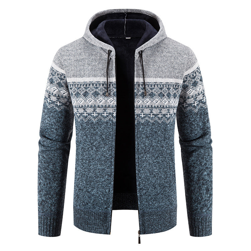 Men's non-padded knitted zip jacket in Norwegian style with hood and thermofleece Mune Fashion