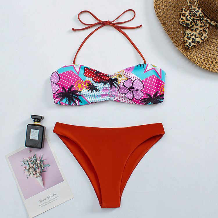 Women Bandeau Bikini with floral pattern and non-slip design Mune Fashion