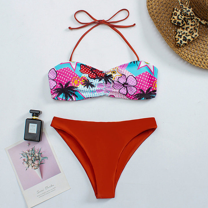 Women Bandeau Bikini with floral pattern and non-slip design Mune Fashion