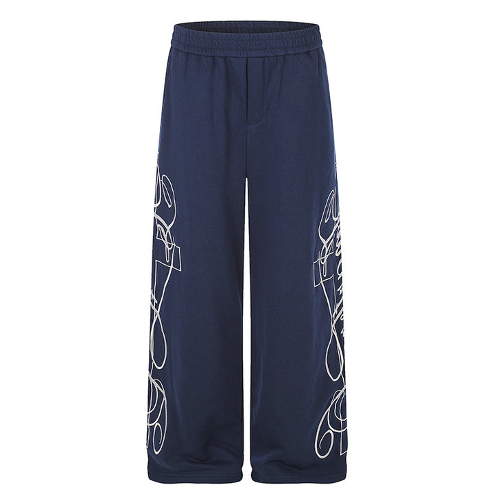 Women's Wide Palazzo Sweatpants with Elastic Comfort Waistband and Decorative Side Embroidery Mune Fashion