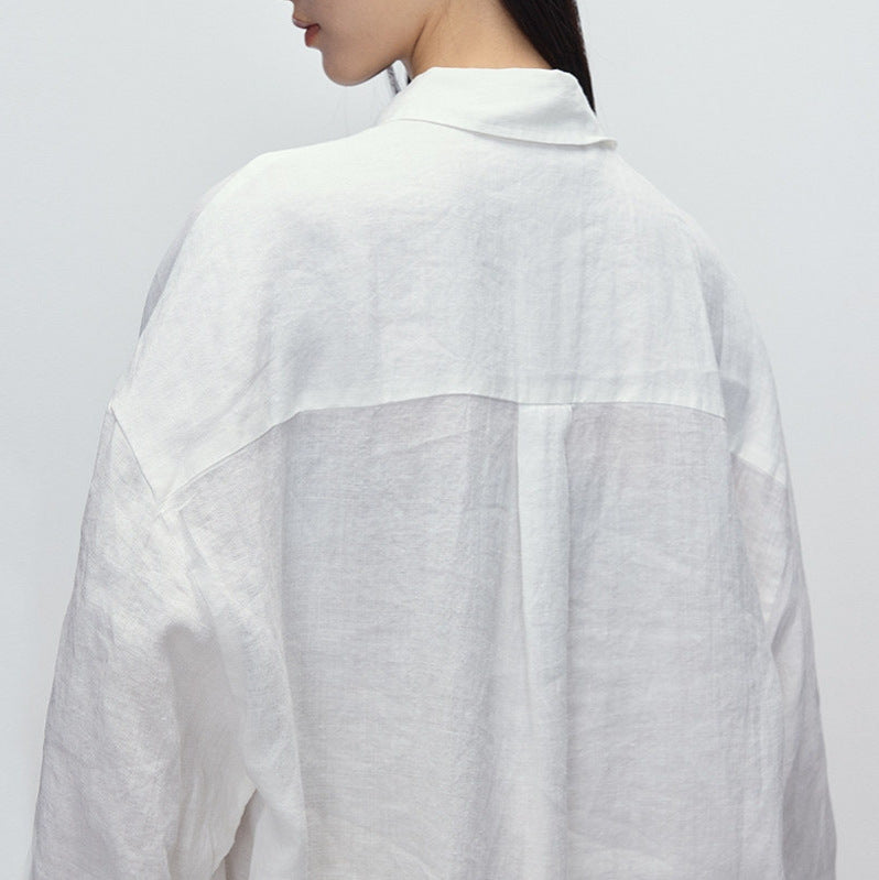 Women High-Quality Linen Blouse with Long Sleeves Mune Fashion