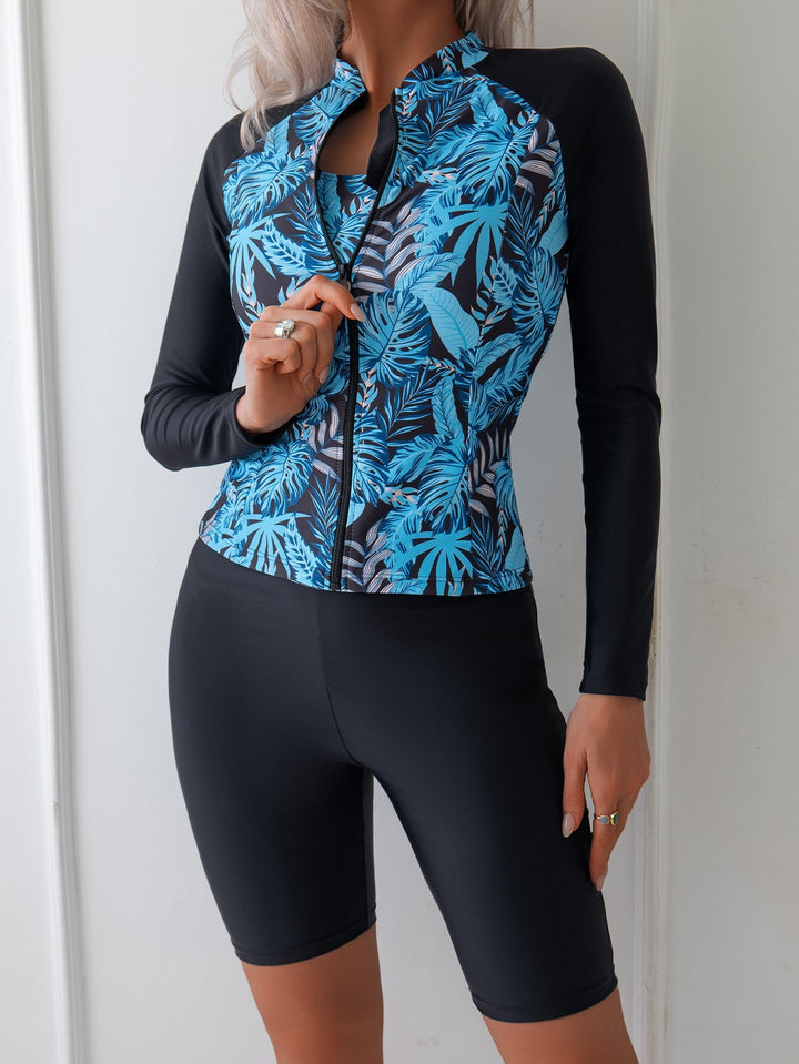Damen funktioneller Langarm-Surfanzug mit floralem Design Echo Archiv