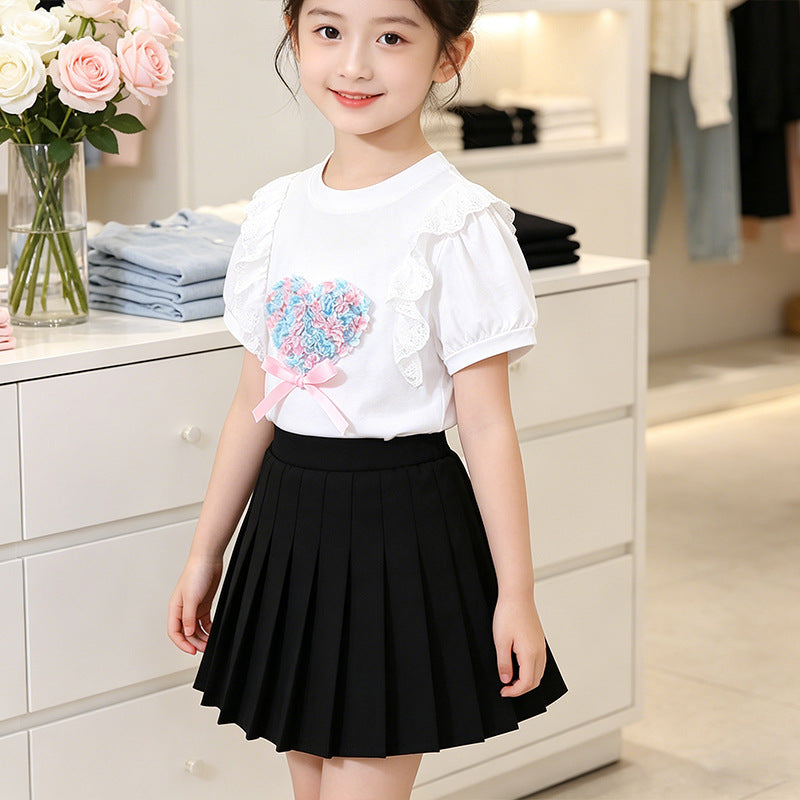 Girls T-Shirt with heart motif and ruffle details Mune Fashion