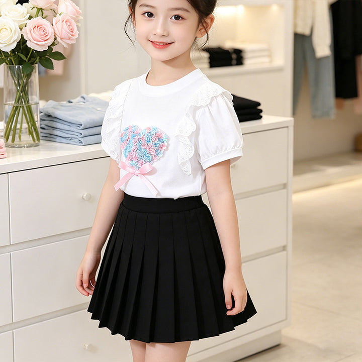 Girls T-Shirt with heart motif and ruffle details Mune Fashion