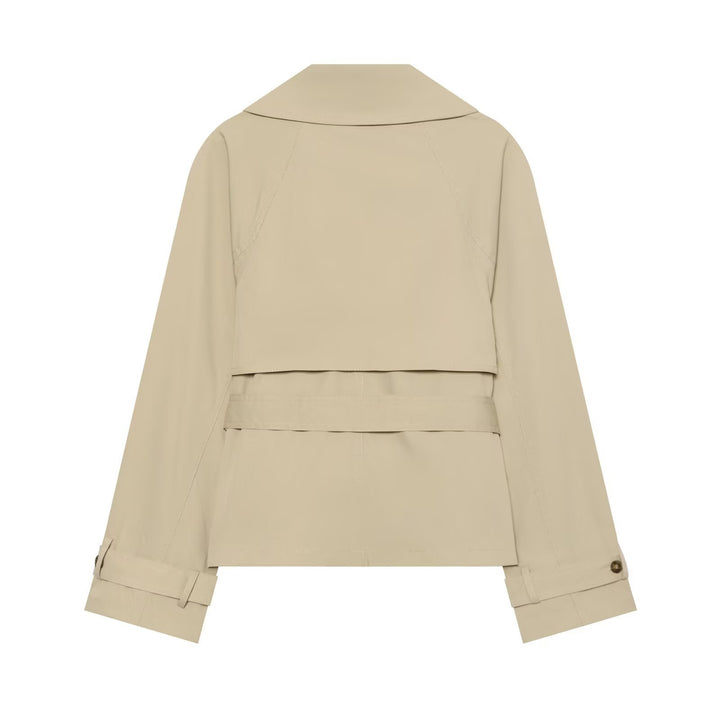 Women's Cropped Trench Coat in Boxy Cut with Wide Lapels and Ties
