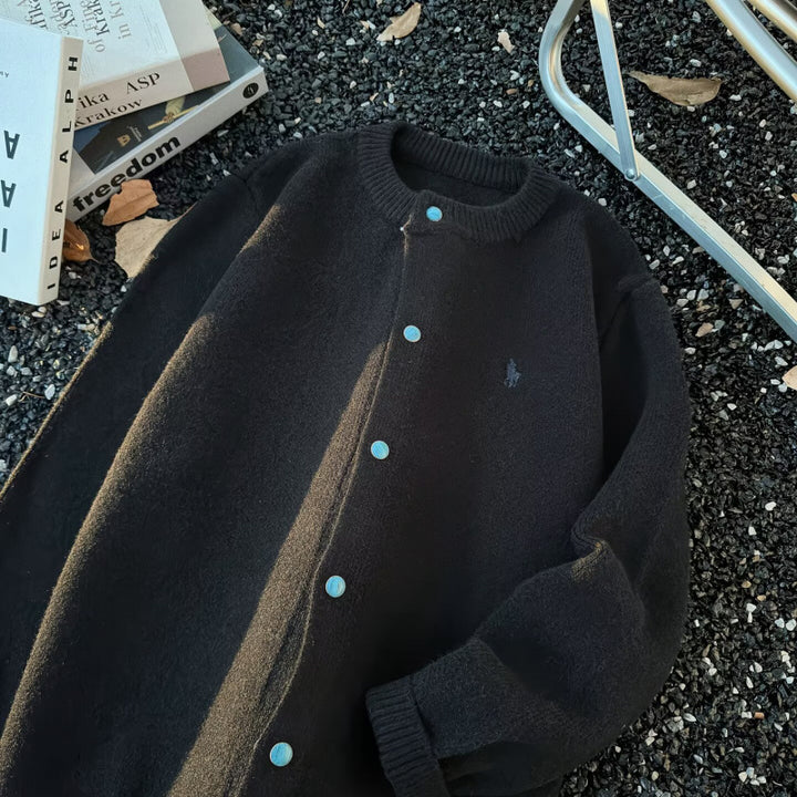 Unisex Oversized Cardigan with Snap Placket, Ribbed Hem and Mélange Look Mune Fashion