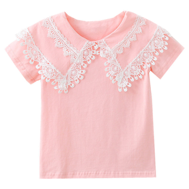 Ladies T-Shirt with Lace Collar Mune Fashion