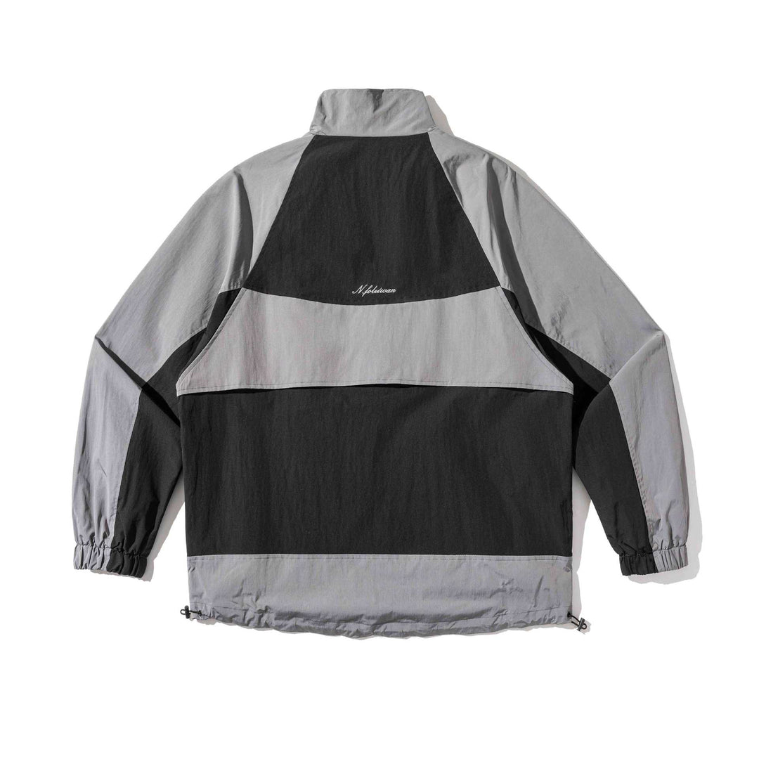 Unisex Lightweight Colorblock Windbreaker in Boxy Cut with High Stand-Up Collar and Drawstring Hem Mune Fashion