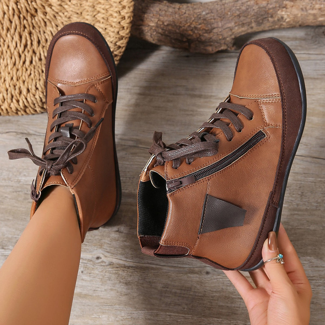 Women's high-cut casual sneaker ankle boots with side zipper, padded insole, and slip-resistant rubber sole Mune Fashion