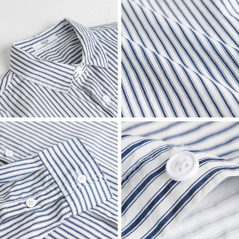 Men's Relaxed-Layering-Shirt with fine vertical stripes, Kent collar and soft cotton blend Mune Fashion
