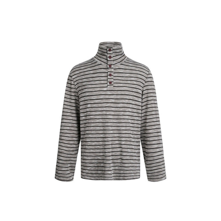 Men's Striped Turtleneck Sweater with Button Placket and Relaxed Fit Mune Fashion