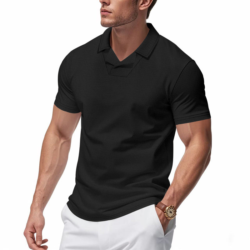 Men's structured short-sleeve polo with open V-neck and close-fitting cut Mune Fashion