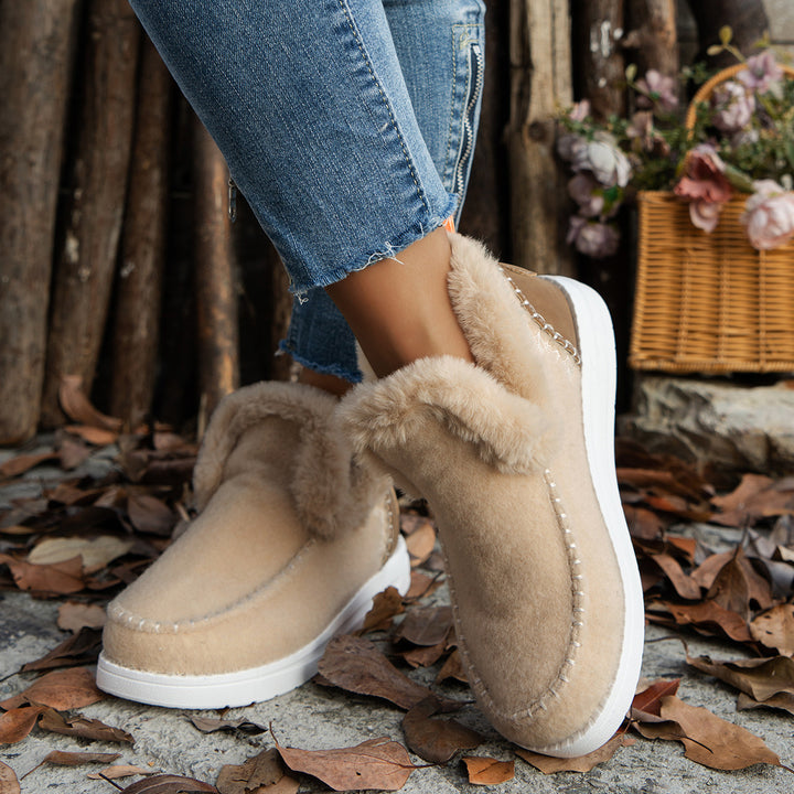Women's Insulated Wool Felt Slipper Boots with Faux Fur Collar Mune Fashion