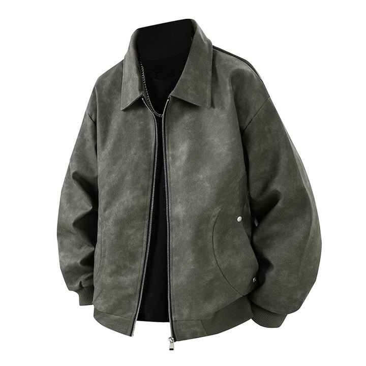 Men's Boxy Oversized Overshirt Jacket in Suede Look with Shirt Collar & Two-Way Zipper Mune Fashion