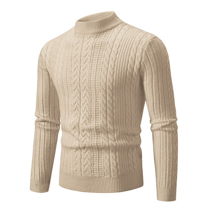 Men's slim-fit mock neck cable knit sweater made from thermoregulating fine knit Mune Fashion