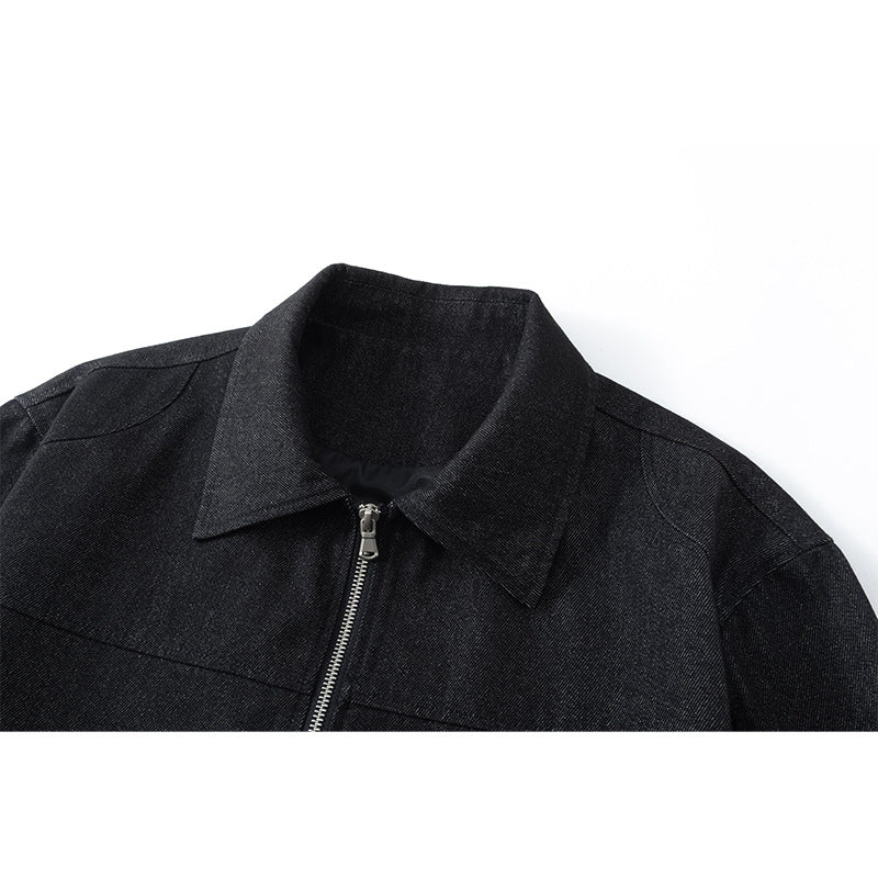 Men's Boxy Over Jacket with Vintage Denim Look, full-length Metal Zipper and side Zipper Pockets Mune Fashion