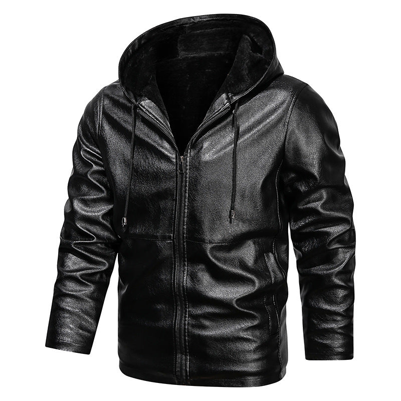 Men's faux leather hoodie jacket with teddy fleece lining and slim silhouette Mune Fashion