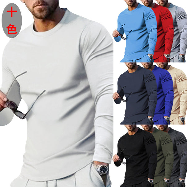 Men's narrow cut long sleeve shirt with round neckline elastic cotton stretch and extended hem Mune Fashion