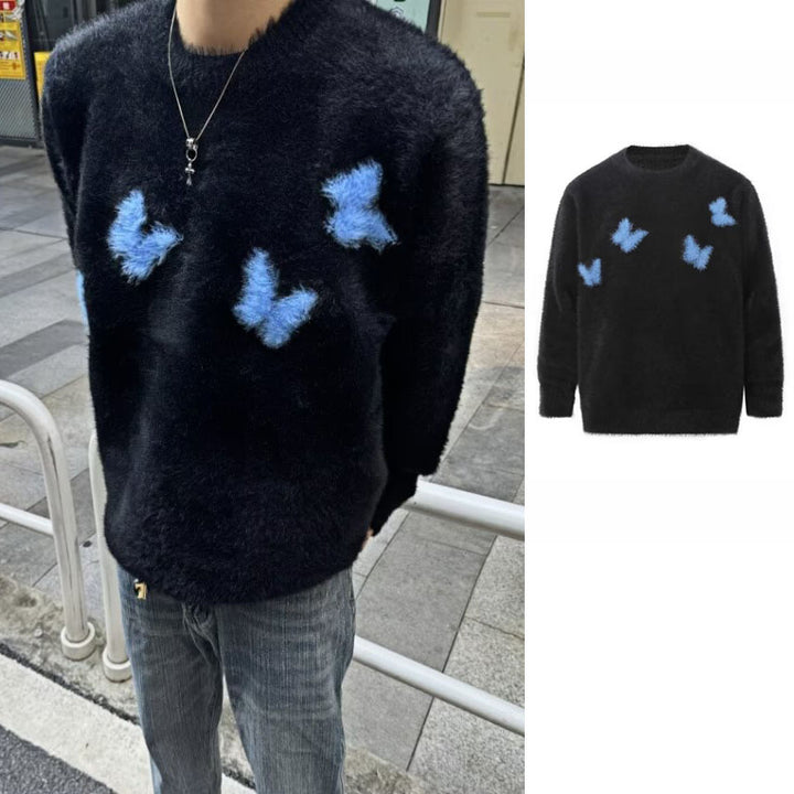 Women's Soft Sweater with Flocked Butterfly Design Mune Fashion