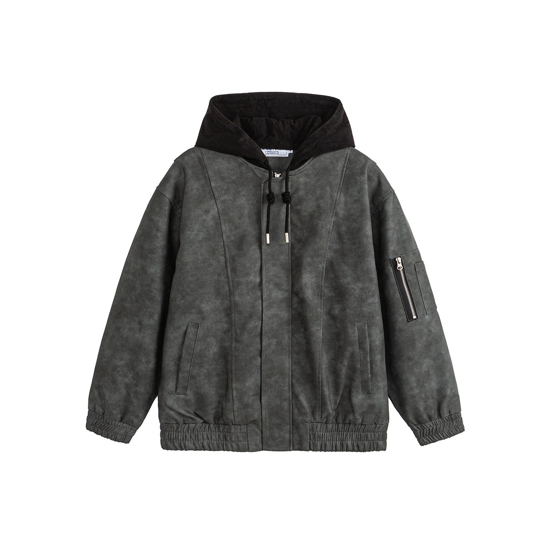 Unisex Boxy-padded Hooded Bomber Jacket with Velour Look, Cord Collar and Sleeve Zipper Mune Fashion
